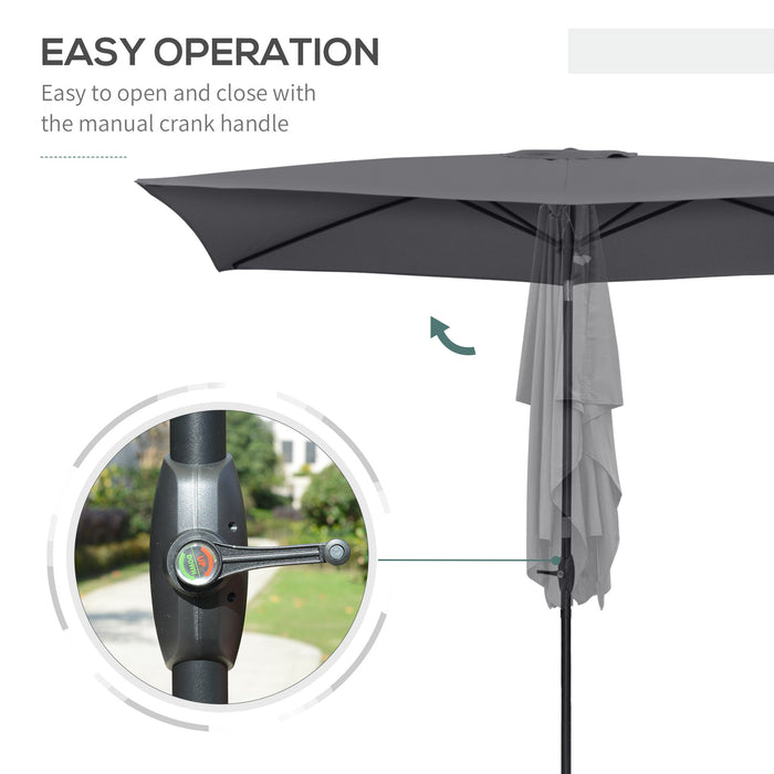 Rectangular Garden Market Umbrella with Crank and Tilt - 2x3m Outdoor Sun Shade, Aluminium Pole, Dark Grey - Ideal for Patio, Deck, and Backyard