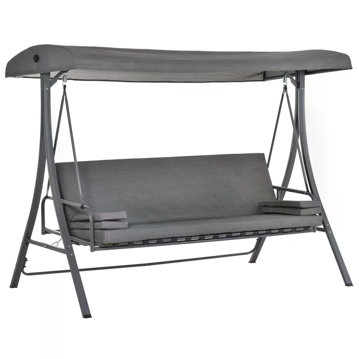 Outdoor 2-in-1 Patio Swing Chair Lounger - 3-Person Garden Bench with Adjustable Canopy, Cushion, and Pillow in Grey - Ideal for Relaxation and Entertainment in Your Backyard