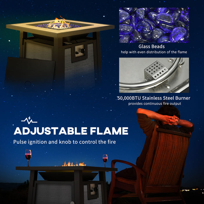 Gas Fire Pit Table, 50,000 BTU - Outdoor Patio Heater with Cover and Glass Beads, Dark Grey - Perfect for Entertaining and Keeping Warm