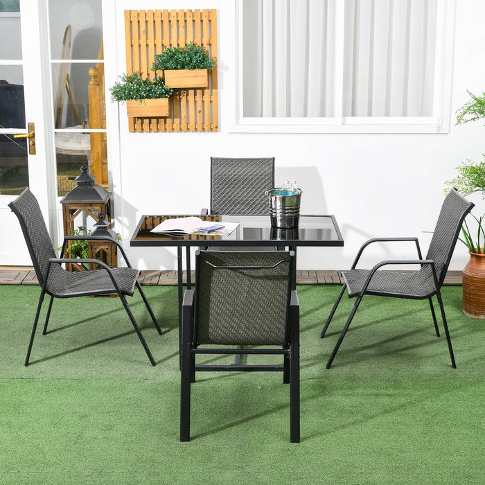 Stackable Rattan Chair Set of 4 - Durable Mixed Grey Outdoor Seating with Armrests and Backrest - Ideal for Patio and Garden Entertaining