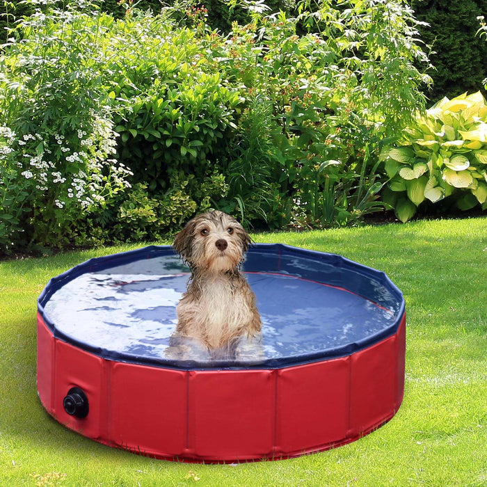 Foldable Dog Pool, 80cm Wide - Durable Pet Paddling Pool in Red - Perfect for Dogs to Cool Off in Summer Heat