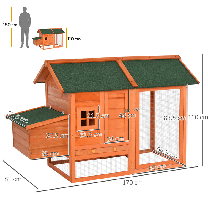 Deluxe 170cm Hen Coop - Small Animal Habitat with Nesting Box and Waterproof Roof - Lockable Door and Removable Tray for Easy Cleaning