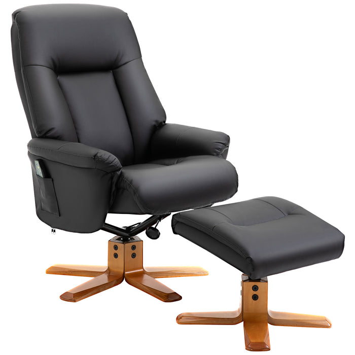 Massage Recliner Armchair with Footrest - 10-Point Heated PU Leather Sofa Chair, Black - Ultimate Relaxation for Home or Office