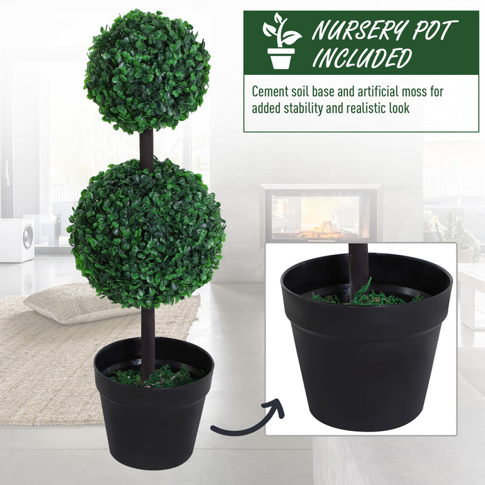 Artificial Boxwood Ball Topiary Trees, 67cm – Set of 2 Potted Faux Greenery for Outdoor & Indoor Decoration – Lush Aesthetic for Home & Office Spaces