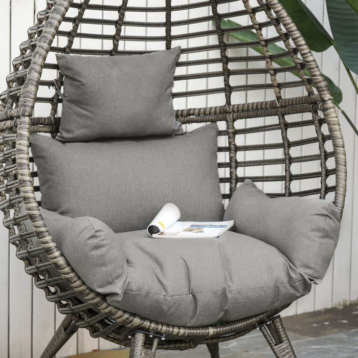 Rattan Egg Chair in Grey - Wicker Weave Teardrop Design with Cushion - Stylish Indoor/Outdoor Seating Comfort