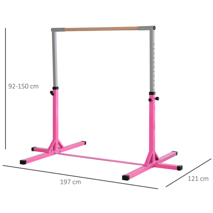 Adjustable Steel Frame Gymnastics Horizontal Bar for Kids - Sturdy and Safe Pink Training Equipment - Ideal for Aspiring Young Gymnasts