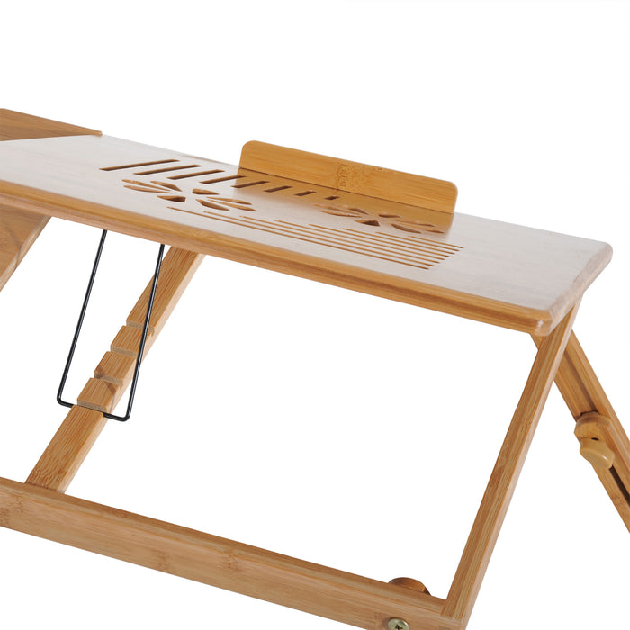 Portable Bamboo Laptop Desk - Foldable Design with Built-In Drawer - Ideal for Home Office and Travel Convenience