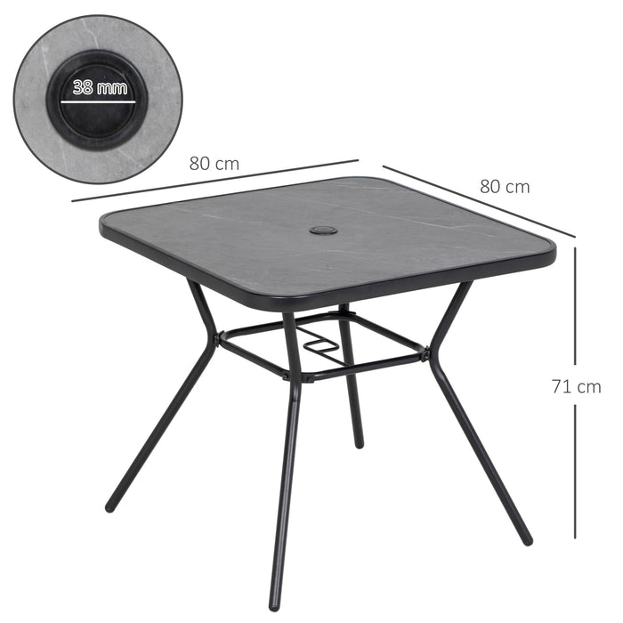 Square Patio Bistro Table with Faux-Marble Top - Outdoor Coffee Table with 42mm Umbrella Hole - Elegant Furniture for Garden Entertaining