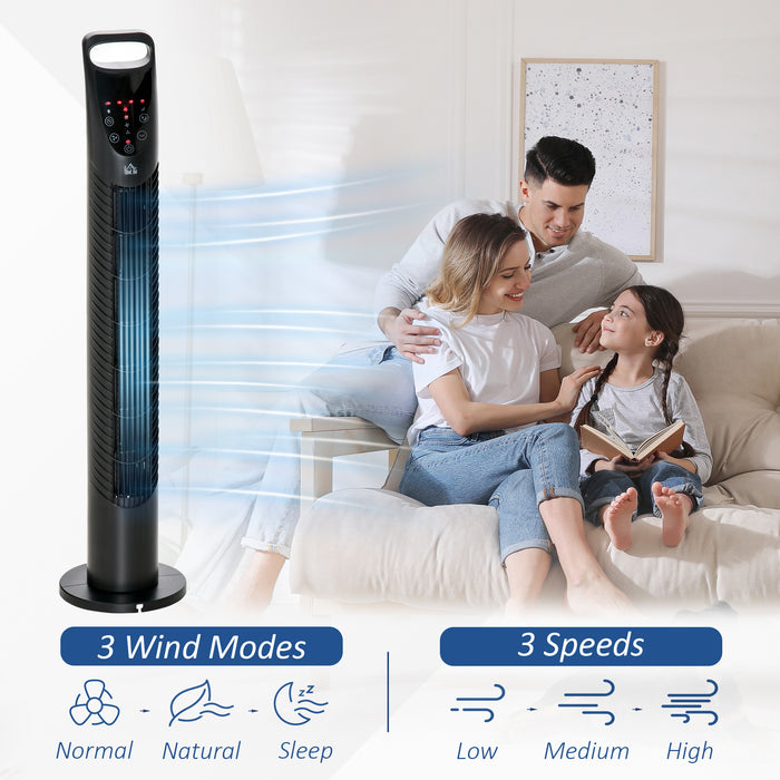 Oscillating Tower Fan with Remote Control - 3 Speeds, 3 Wind Modes, 40W, Timer, Quiet Operation, Adjustable Head - Ideal for Home Office & Bedroom Comfort, 78.5cm Tall, Sleek Black Design