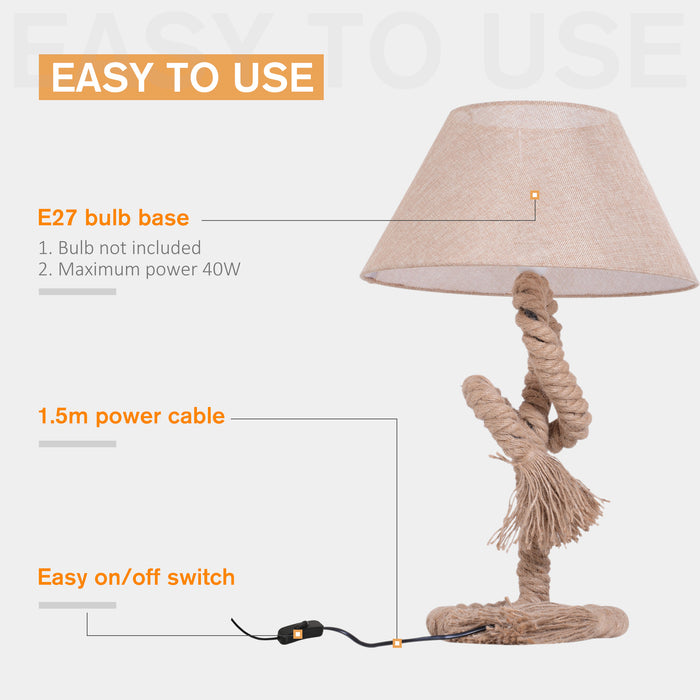Nautical Twisted Rope Table Lamp - E27 Bedside Light for Bedroom & Living Room - Essential Beige Glow for Home Ambiance