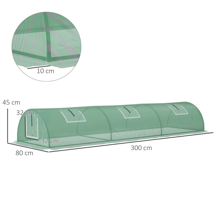 PE Mini Greenhouse - 3m Portable Tunnel Design with Steel Frame and 5 Mesh Windows - Indoor & Outdoor Green Grow House for Gardeners