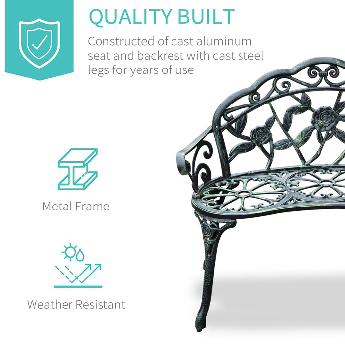 Antique Rose Style Cast Aluminium Bench - Sturdy Outdoor Garden and Patio Seating - Ideal for Parks, Porches, and Home Gardens