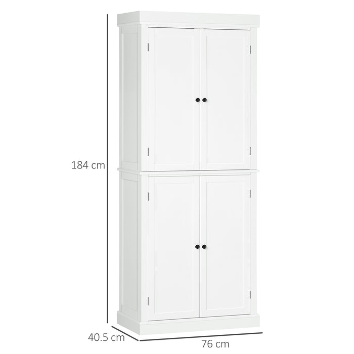 Freestanding 4-Door Kitchen Cupboard - 6-Tier Storage Cabinet with Adjustable Shelves, Elegant White Finish - Ideal for Organizing Cookware, Dishes, and Pantry Items