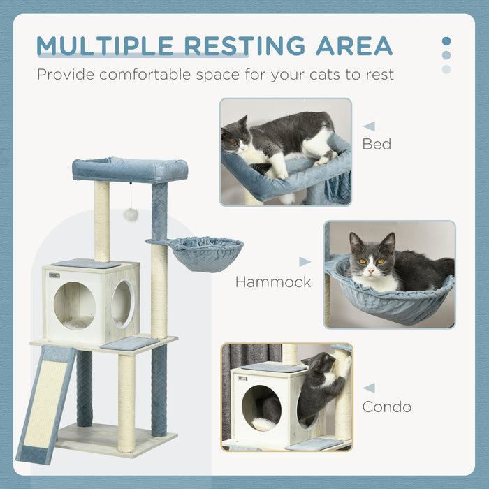 Cat Mansion Deluxe 114cm - Indoor Feline Play Tower with Scratch Posts, Cozy Hammock & Bed - Entertainment and Relaxation Hub for Cats