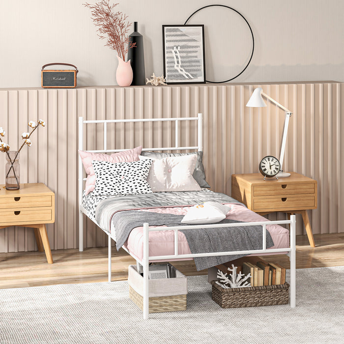 Metal Single Bed Frame with Headboard & Footboard - Robust Metal Slat Support System, Ample Storage with 31cm Clearance - Ideal for Compact Rooms & Maximizing Space