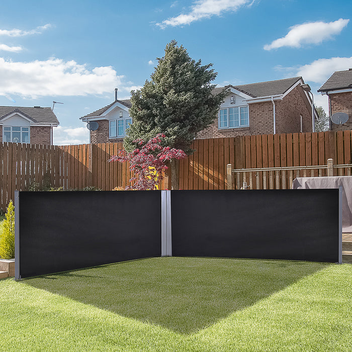 Outdoor Double Canopy Awning 6x1.6M - Dark Grey Retractable Side Sun and Rain Shelter with Steel Frame - Ideal for Garden Privacy and Commercial Use