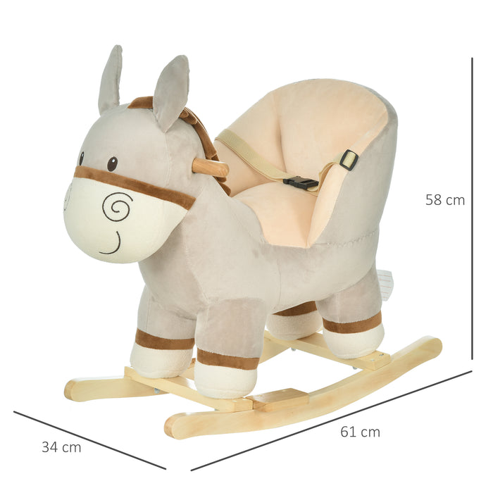 Donkey Plush Rocking Toy for Toddlers - Soft Grey Ride-On with Sound Features - Interactive Play and Motor Skills Development