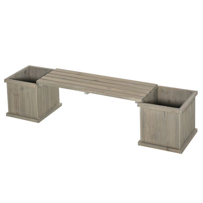 Wooden Garden Planter-Bench Combo - Elevated Grey Raised Bed for Patio or Park - Stylish Seating & Gardening Solution 176x38x40 cm