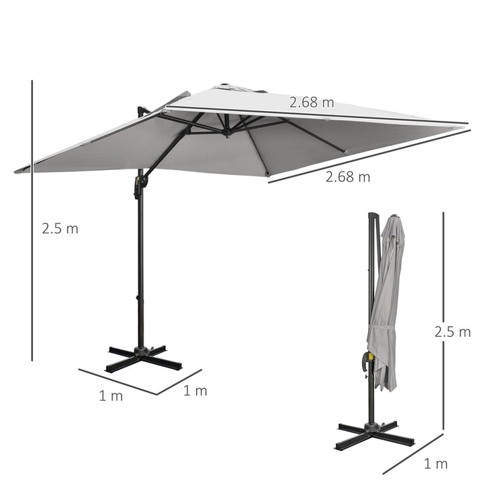 Cantilever Parasol Square Umbrella - 2.7m Overhanging Canopy with Crank, Tilt Function, 360° Rotatable Aluminium Frame - Ideal Sunshade for Garden, Patio, Backyard