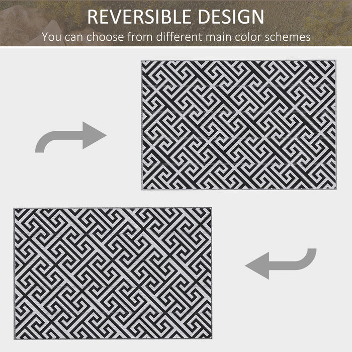 Outdoor Reversible Rug - 182 x 274 cm (6x9 ft) Plastic Straw Mat, Black & White - Perfect for RV Camping, Garden, Picnics, and Indoor Deck Use