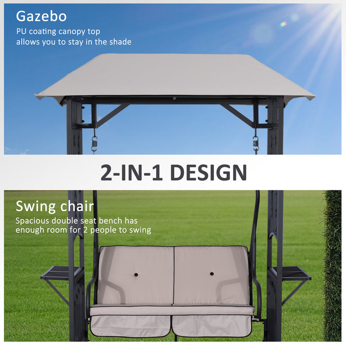 Outdoor Garden Canopy Swing Chair - 2-Seater Porch Loveseat with Cushioned Seat and Side Drink Panel - Ideal for Patio Relaxation and Entertaining Guests