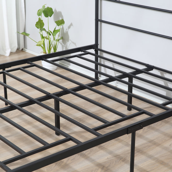 King Size Sturdy Metal Bed Frame with Headboard & Footboard - Robust Bedstead Base with Slat Support and Ample Underbed Storage - Ideal Bedroom Furniture for Spacious, Organized Sleeping Area