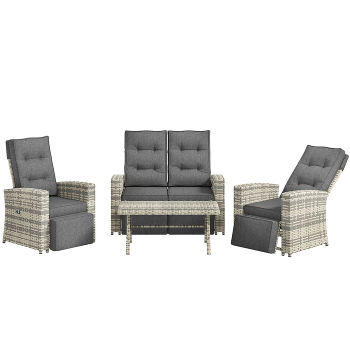 Rattan 4-Piece Outdoor Set - Garden Sofa Sectional with Glass Top Table, Light Grey - Perfect for Yard & Poolside Lounging