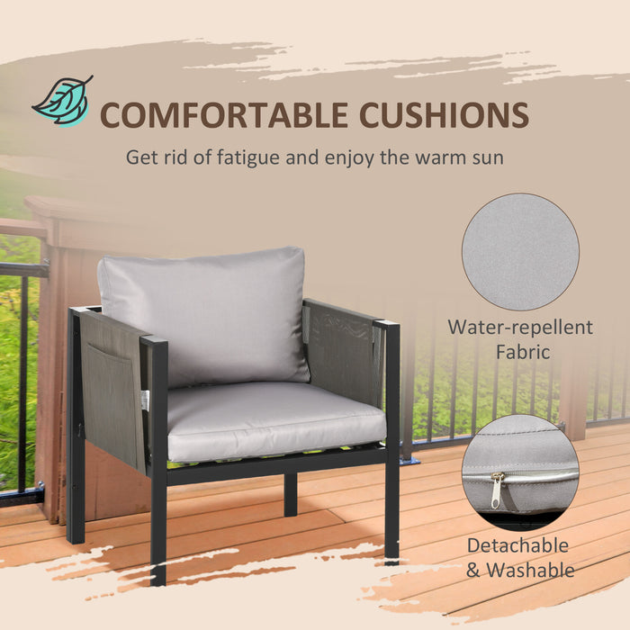 4-Piece Metal Garden Furniture Set - Tempered Glass Top Coffee Table & Comfy Loveseat with Single Armchairs - Ideal for Patio Relaxation and Outdoor Entertainment