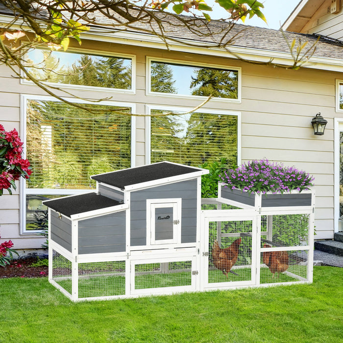 Deluxe Wooden Chicken Coop with Plant Box - Hen House, Nesting Box, Openable Roof, Outdoor Run, Removable Tray - Ideal for Poultry Care, 191.5x80x90cm