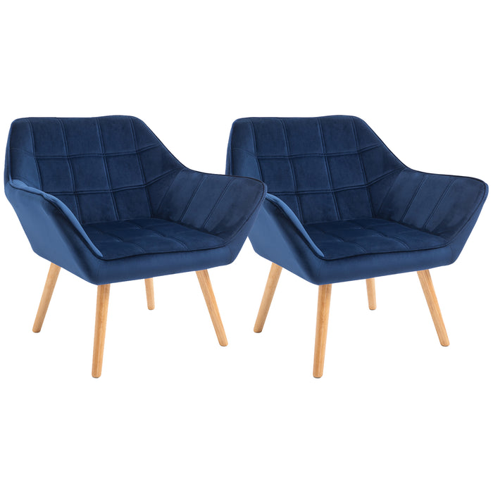 Comfortable Blue Armchair Accent Chair Set with Wide Arms & Slanted Back - Plush Padding & Durable Iron Frame with Wooden Legs - Ideal for Living Room or Bedroom Seating