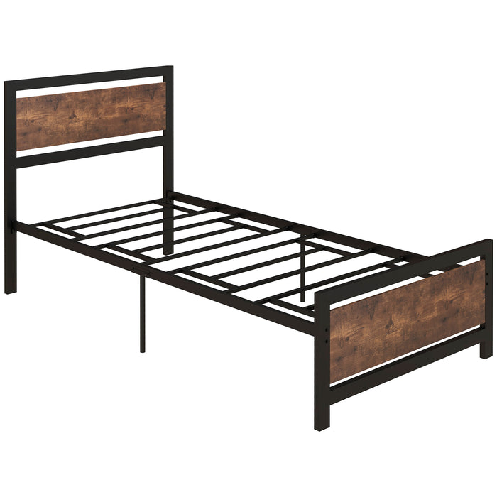 Metal Single Bed Frame with Headboard and Footboard - Sturdy Slat Support & Solid Base, Ample Underbed Storage - Ideal for Kids and Adults, Box Spring Not Required