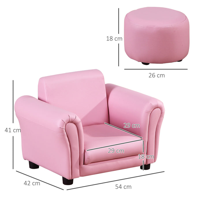 Toddler Chair with Free Footstool - Plush Kids Sofa Set and Armchair in Pink for Seating & Gaming - Perfect for Children's Room and Play Areas