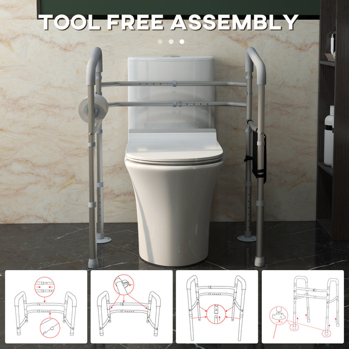 Height & Width Adjustable Toilet Safety Frame with Arms - Freestanding Handrail Grab Bar with Additional Suction Cups - Elderly and Disabled 136kg Support Capacity