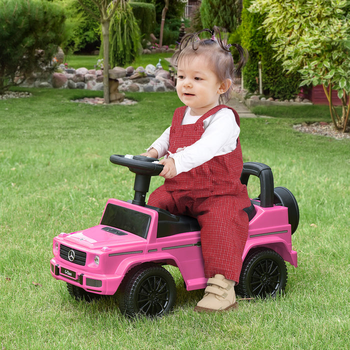 Aosom Mercedes-Benz G350 - Kids' Foot-to-Floor Ride-On Car with Push Handle and Horn - Pink Slider with Under-Seat Storage for Toddlers