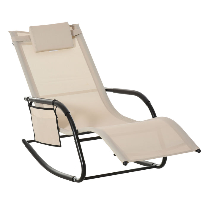 Breathable Mesh Rocking Chair with Removable Headrest - Indoor & Outdoor Patio Rocker Lounge, Garden Recliner Seat - Ideal for Relaxation and Comfort in Cream White