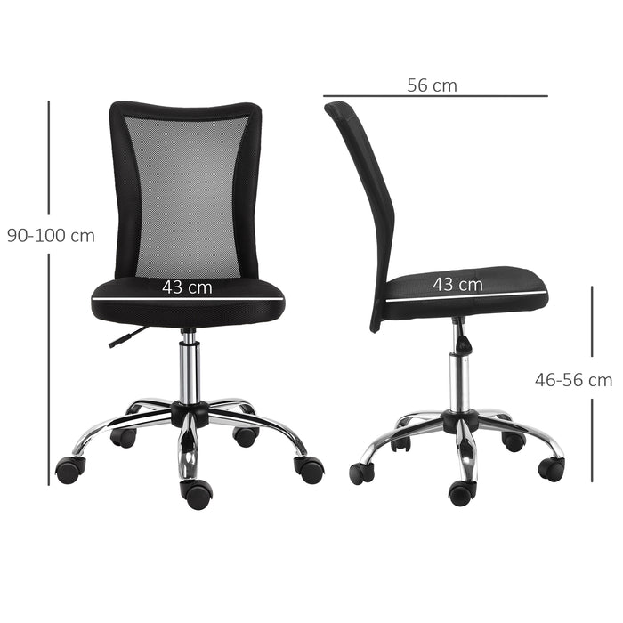Ergonomic Mesh Office Chair - Armless Mid-Back Design with Height Adjustment & Swivel Casters - Ideal for Home Workstations and Small Desks
