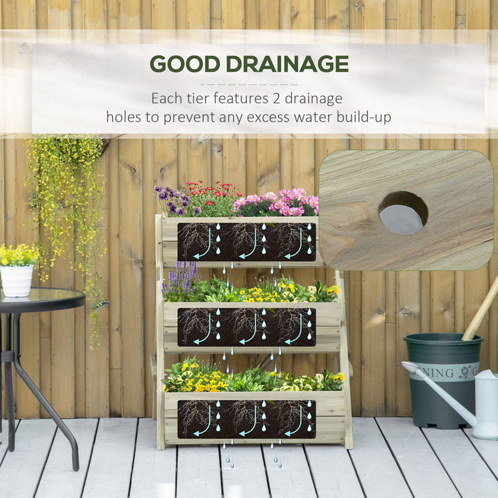 3-Tier Wooden Elevated Garden Planter - Space-Saving Raised Bed Kit for Flowers, Vegetables, Herbs, 120x68x80cm - Ideal for Outdoor Gardening Enthusiasts