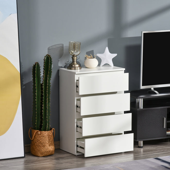 4-Drawer Chest - Bedroom and Living Room Storage Cabinet, Floor Tower Organizer - Sleek White Cupboard for Home Clutter Organization