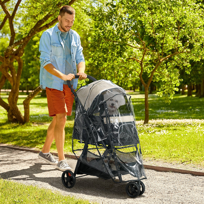 Foldable Canine Carrier with Weather Shield - Easy Transport & Protection for Extra Small to Small Dogs - Ideal for Outdoor Strolls and Travel, Khaki Color