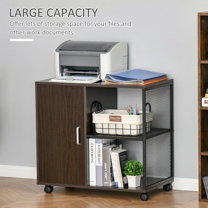 Mobile Printer Stand with Storage - Home Office File Cabinet on Casters, Walnut Brown - Space-Saving Organizer for Printing Supplies and Documents