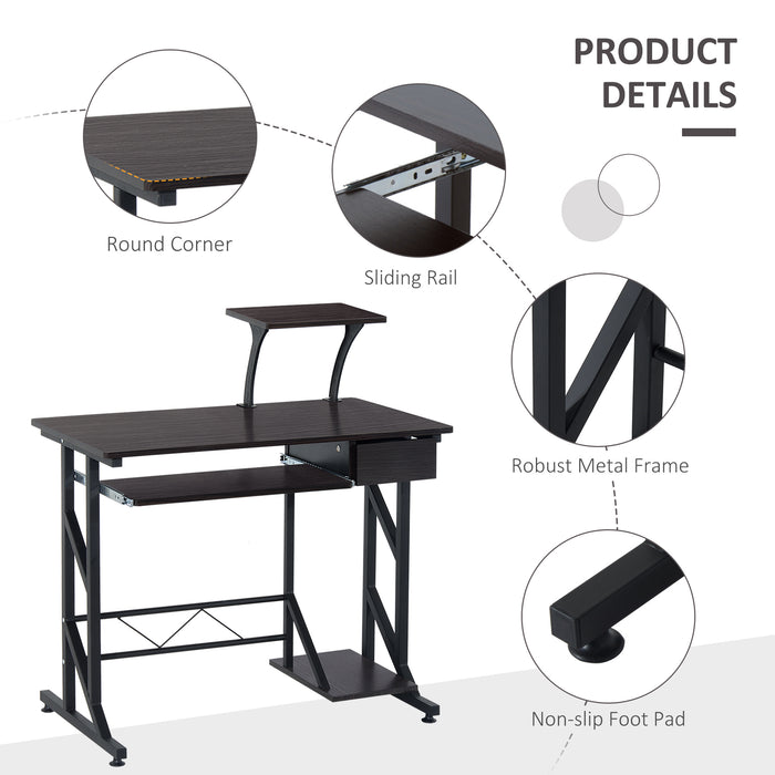 Executive Computer Desk with Display Stand - Wooden PC Tray Table with Home Office Storage - Ideal Workstation for Productivity and Organization