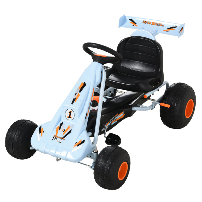 Kids Racing Pedal Go-Kart with Adjustable Seat - Durable PP Construction, Vibrant Blue/Orange Color - Ideal Outdoor Fun for Young Drivers