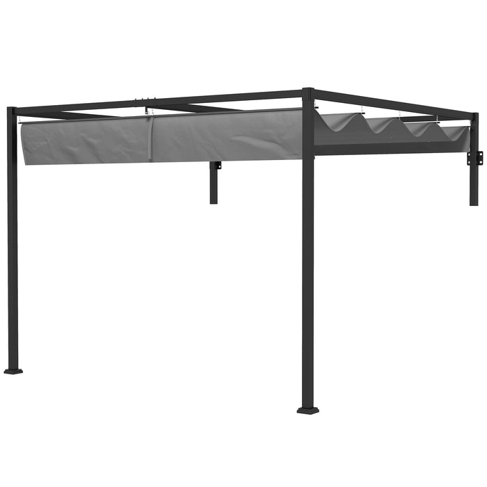 Lean To Pergola 3x4m - Metal Structure with Retractable Canopy - Ideal for Grilling, Gardening, and Patio Deck Relaxation