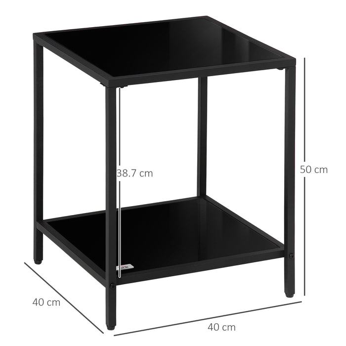 Tempered Glass Top Side Table - Classic 2-Tier End Table with Steel Frame - Elegant Storage Solution for Living Room