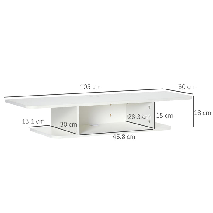 Floating TV Unit Stand - Wall Mounted Media Console, Up to 40" TV Support with Storage Shelf, White - Ideal for Modern Entertainment Centers