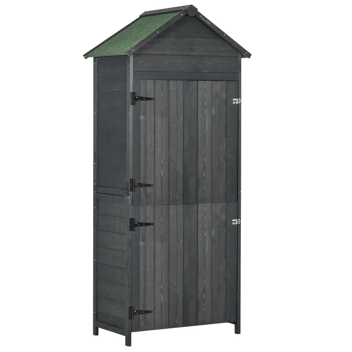 Outdoor Fir Wood Utility Storage Shed - Weather-Resistant Grey Garden Organizer - Ideal for Tools, Equipment, and Supplies