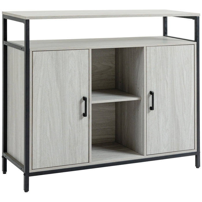 Modern Sideboard Cabinet - Steel Frame with 2 Doors and Adjustable Shelves for Storage - Ideal for Living Room and Hallway Organization, Light Grey