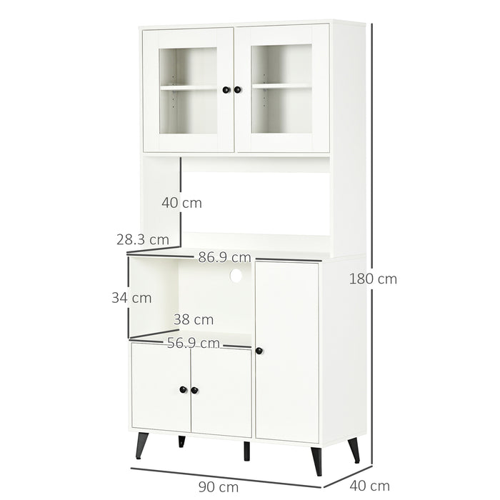 Modern White Freestanding Cupboard - Kitchen Storage Cabinet with Doors & Adjustable Shelves, 180cm High - Stylish Organization Solution for Home Chefs & Space Savers