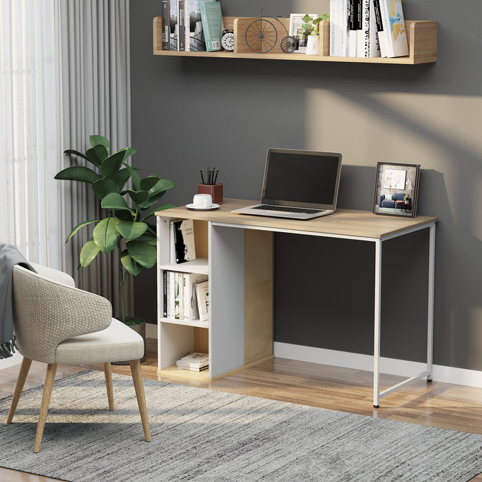 Oak Tone Home Office Desk - Computer Workstation with Storage Shelves and Study Writing Table - Ideal for Remote Work and Academic Tasks