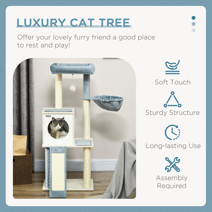 Cat Mansion Deluxe 114cm - Indoor Feline Play Tower with Scratch Posts, Cozy Hammock & Bed - Entertainment and Relaxation Hub for Cats